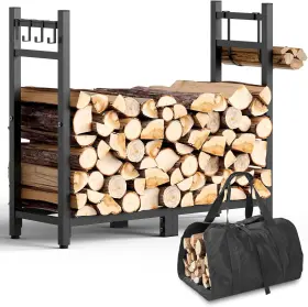 Brightown Rack 2 Firewood Indoor With Log 34 Inch Carrier Black