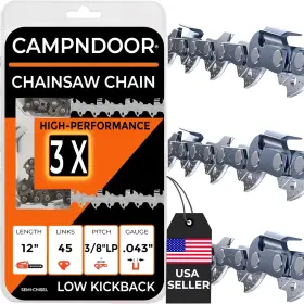 Cnd-chain12 Campndoor 3 Pack 12 Inch Chainsaw Chain 3/8 Lp Pitch .043 Gauge 45 Drive Links