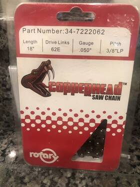 Copperhead 34-7222062 18 Inch Rotary Chainsaw Chain #34-7222062. 3/8lp .050 62e