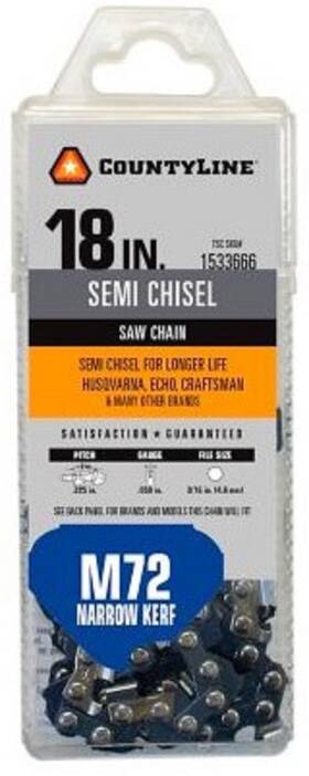 Countyline 25072nktsc Chainsaw Chain 18 Inch 72 Link Semi Chisel Steel
