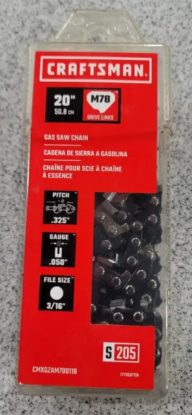 Cmxgzam70018 Craftsman 037049966905 20 Inch Chainsaw Chain S205 .325 .050 M78 Husqvarna Ryobi
