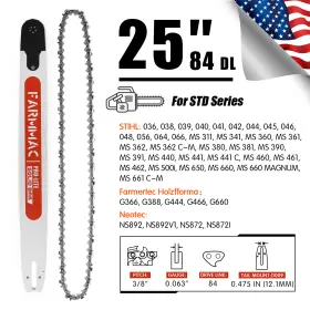 Fssb25-84-3863f Farmmac 25ftft Chainsaw Guide Bar 3/8 Inch 0.063 84dl Chain For Stihl Ms341 361 Ms390 Ms660