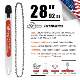 Fssb28-92-3863f Farmmac 28ftft Chainsaw Guide Bar 3/8 Inch 0.063 92dl Chain For Stihl Ms360 Ms660 Ms661 Ms650