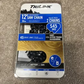 Hart Hyper Tough Husqvarna 023899622047 Trilink 12 Inch Saw Chain S45 .043 Battery And Gas Chainsaw Low Kickback New 2pk