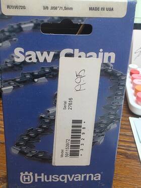 Husqvarna 391883067666 Genuine Oem Chainsaw 20 Inch Chain 3/8 Pitch X .058 Gauge 72 Drive Links