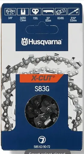 585639072 Husqvarna Genuine 20 Inch 3/8 .050 72 Dl S83g X-cut Chainsaw Chain Loop