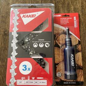 Kakei 3d084x3 24 Inch Chainsaw Chain 3-pack 3/8 .050 Gauge 84 Dl And Grease Gun Brand New