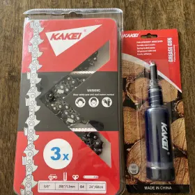 3d084x3 Kakei 24 Inch Chainsaw Chain 3-pack 3/8 .050 Gauge 84 Dl And Grease Gun Brand New