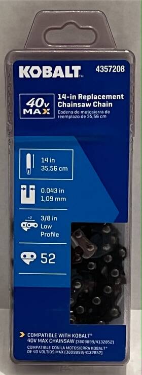 Kobalt 692042014390 14 Inch Replacement Chainsaw Chain 4357208 - Compatible With 40v Max