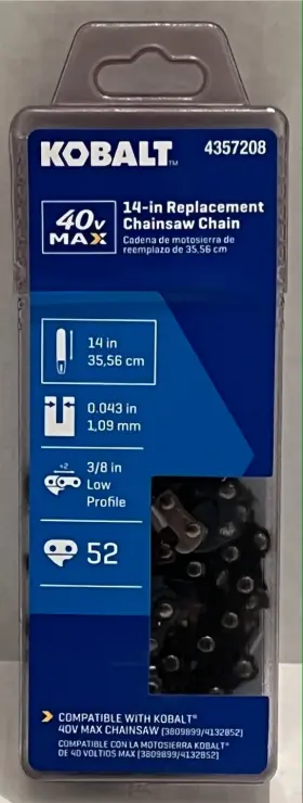 4357208 Kobalt 692042014390 14 Inch Replacement Chainsaw Chain - Compatible With 40v Max