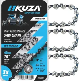 70578850 Kuza 3 Chains 16 Inch Chainsaw Chain 3/8 Lp Pitch .050 Gauge 56dl German Steel Makita