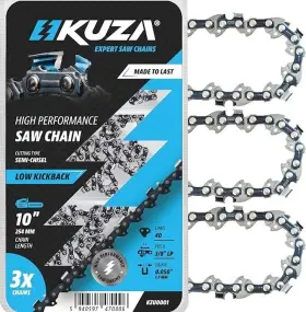 Kuza 940597470006 3x 10 Inch Chainsaw Chain 3/8 Lp Pitch 050 Gauge 52 Drive Links German Steel