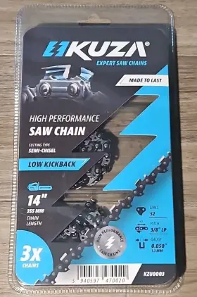 Kzu0003 Kuza 3-pack 14 Inch Chainsaw Chain 3/8 Lp Pitch 0.050 1.3 Mm Gauge 52 Drive Links