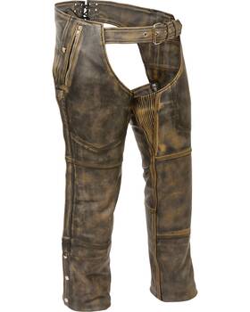 Milwaukee Leather Mlm5500-blk/beige-4x Mens Distressed Thermal Lined Chaps - Big 4x Black/tan