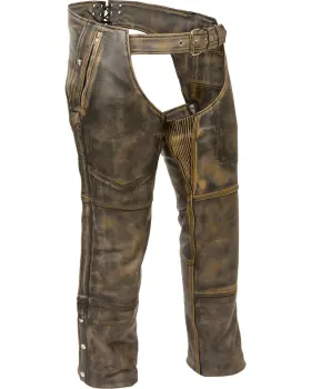 Mlm5500-blk Milwaukee Leather Mlm5500-blk/beige-4x Mens Distressed Thermal Lined Chaps - Big 4x Black/tan