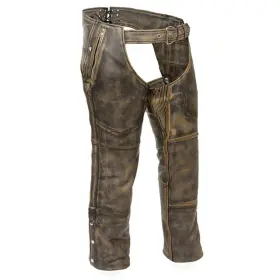 Mlm5500-blk-beige-l Milwaukee Leather Mens Distressed Brown Four Pocket Thermal Lined Chap L