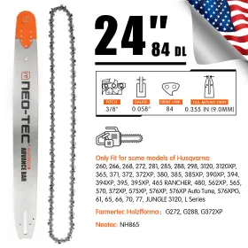 Had24-84-3858f Neo Tec 24 Inch Guide Bar And Full Chisel Chain 3/8ftft 0.058 84dl Fits For Husqvarna 372xp