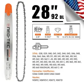 Sad28-92-3863f Neo Tec 28ftft Chainsaw Guide Bar 3/8 Inch 0.063 92dl Saw Chain For Stihl Ms660 381 Ms441 066