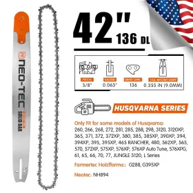 Hsb42-136-3863f Neotec 42ftft Chainsaw Guide Bar 3/8 Inch 0.063 136dl Chain For Husqvarna 365 372xp 380 385