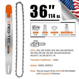 Ssb36-114-3863f Neotec 36ftft Chainsaw Guide Bar 3/8 Inch 0.063 114dl Saw Chain For Stihl Ms660 G660 Ms661