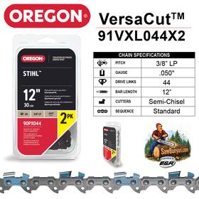 Oregon 036577680307 2-pack 12 Inch Chains For Stihl 009 L 010 011 012 015 91vxl044x2