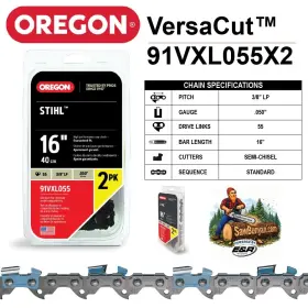 E180c Oregon 036577680345 2-pack 16 Inch Chains Fits Stihl E 140 E180 Ht 100 Pole Pruner- 91vxl055x2