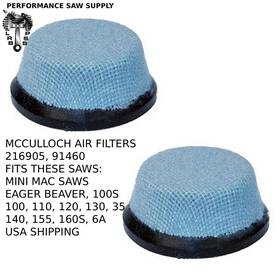 Performance Saw Supply 214224 Mcculloch 2 Air Filters Fits 100 110 120 130 140 155 160s 6a 35 Mini Mac
