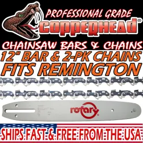 596009745 Rotary Copperhead 12 Inch Bar And 2-pk Chains For Smaller Remington Saws 3/8lp .050 Ga 45 Dl