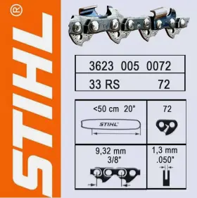 36230050072 Stihl 33rs 72 Dl 3/8 1.3 Mm Chain For 20 Inch /50 Cm Bar Oem 3623 005 0072