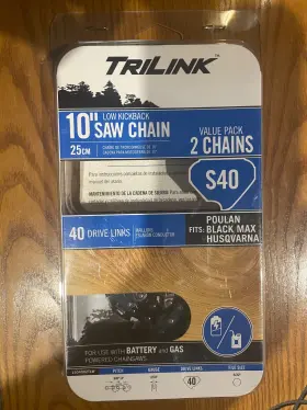 Trilink 810003620385 Chainsaw 10 Inch Low Kickback Saw Chain 2 Pack S40 For Battery And Gas Powered