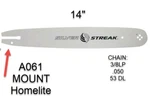 14" Chainsaw Sprocket Nose Bar 3/8 Lp .050 53 A061 Mount Homelite New. Price: $25.00.