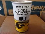 Vintage Mcculloch Chain Saw Oil 40:1 Custom Steel 2-CYCLE Lubricant 6OZ Full Used. Price: $9.99.