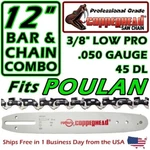 Copperhead 12" Bar & Chain Combo Fits Most Poulan Saws - 3/8 Lp, .050 Ga, 45 Dl New. Price: $38.95.