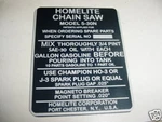 Homelite Chainsaw 5-30 Name Tag ---- Up 213 New. Price: $9.95.
