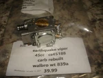 Earthquake Viper CS45188 Walbro WT839A Carburetor Rebuilt Auger Part Bin 701 Used. Price: $35.99.
