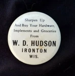 Old Advertising Premium Celluloid Sharpening Stone Wd Hudson Ironton Wi Hardware Used. Price: $51.25.