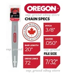 Oregon 20" Chainsaw Bar & E72 3/8 Pitch Husqvarna Craftsman Makita Dolmar New. Price: $38.88.