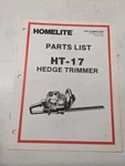 Homelite Illustrated Parts Catalog List Book Manual Hedge Trimmer HT-17 18343 Used. Price: $14.17.